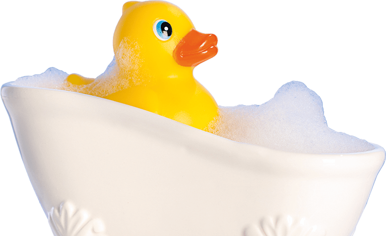 duck in bubble bath