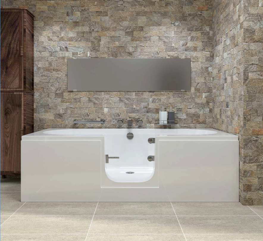 The Cortega double-ended full-length walk-in bath available with hydrotherapy features