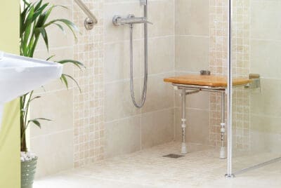 wooden slatted fold up shower seat