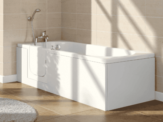 Side view of Avrail full length walk in bath product shot