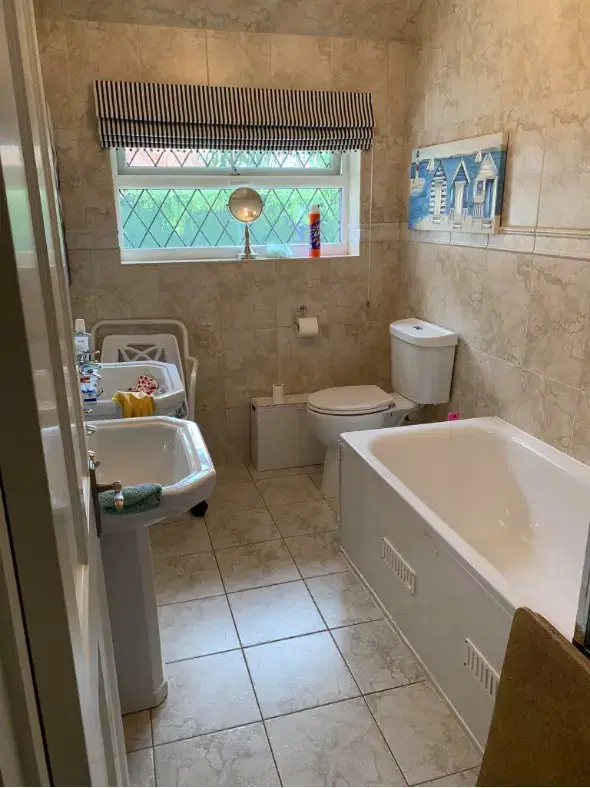 Before Shot Of Mrs Duncan Hughes Bathroom With Standard Inaccessible Bath Tub
